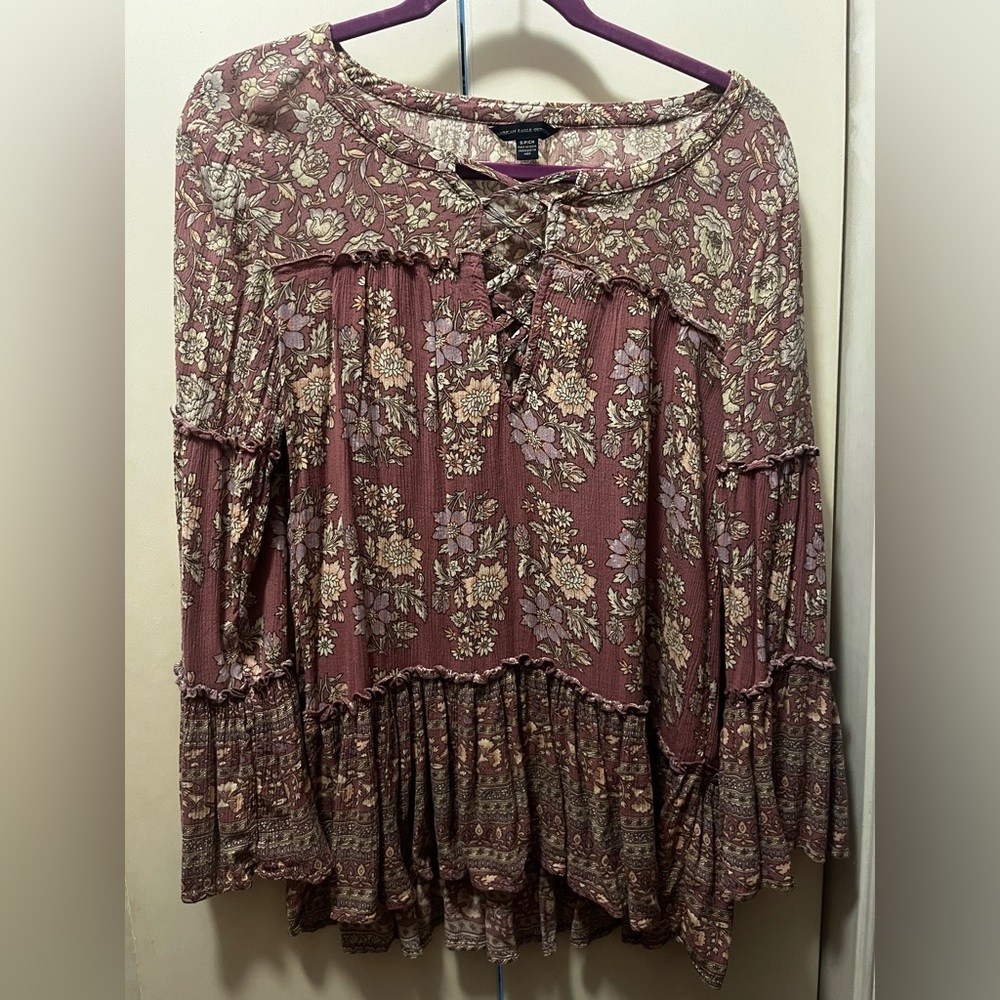 American Eagle Purple Boho Blouse